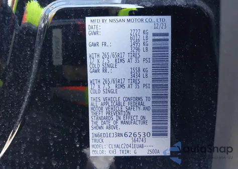 2024 Nissan Frontier Sv 4X2 from USA, damaged, VIN 1N6ED1EJ3RN626530